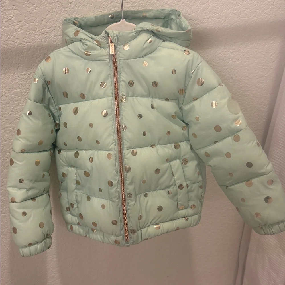 Mint Green Polka Dot Kids Puffer Jacket